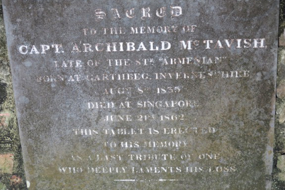 Sacred to the memory of Capt. Archibald McTavish, late of the Str Armenian