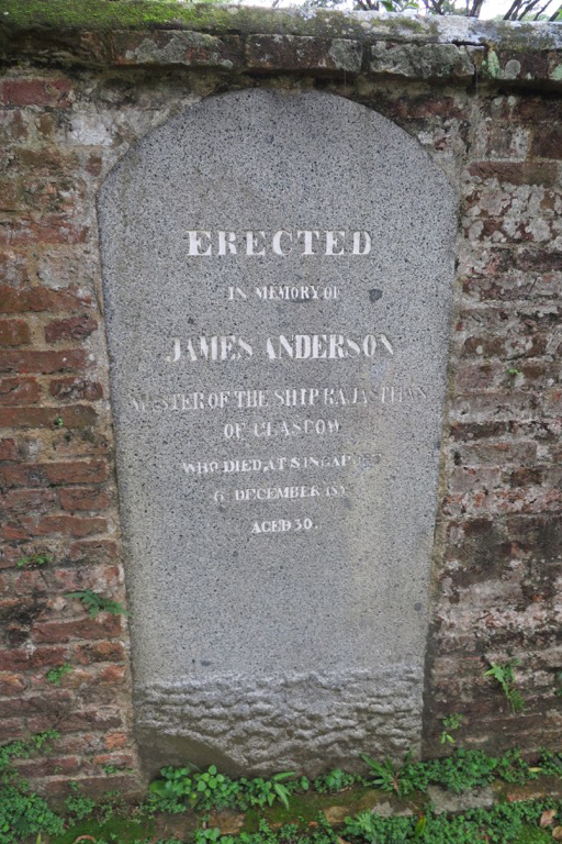 Erected in memory of James Anderson, master of the ship Rajasthan of Glasgow