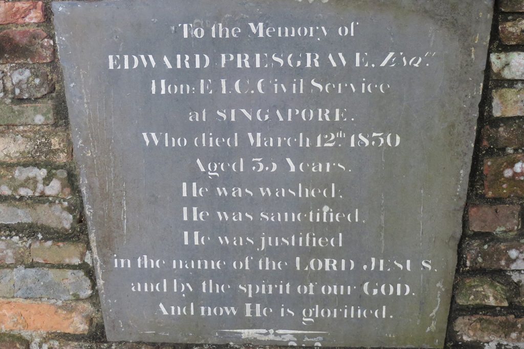 Edward Presgrave Esquire, Hon EIC Civil Service at Singapore