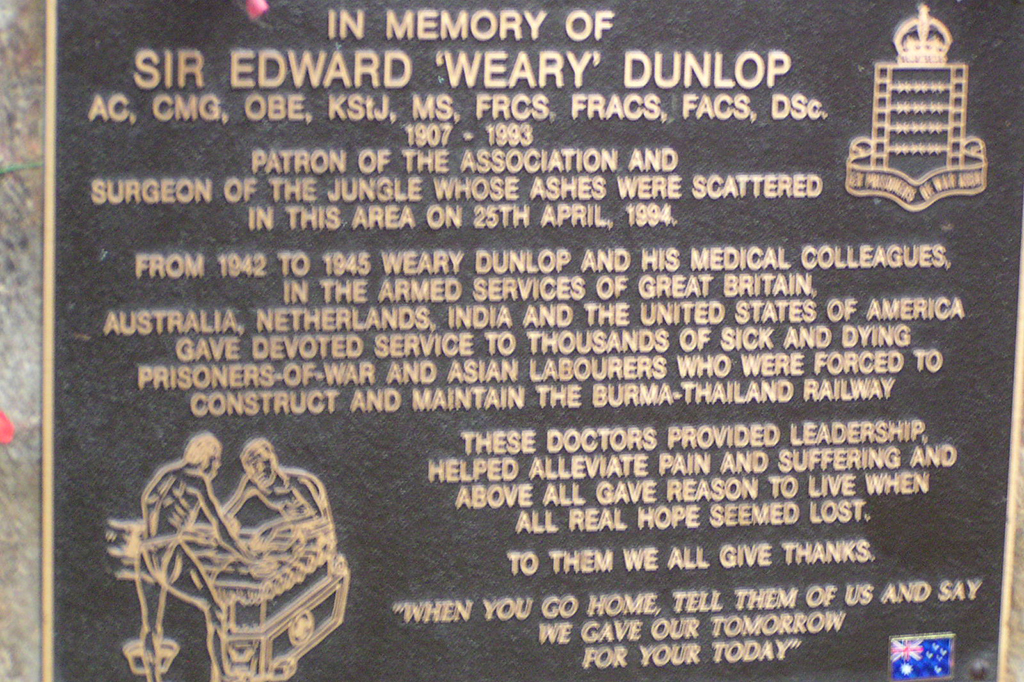 Hellfire Pass plaque to Sir Edward Weary Dunlop